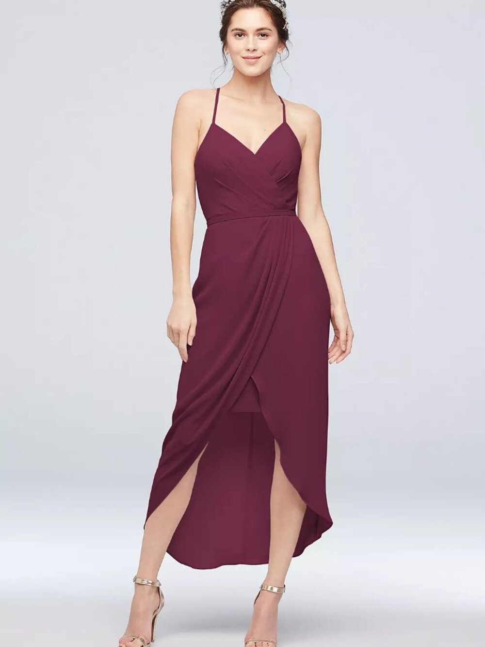 David's Bridal Tulip Hem Georgette Midi Dress in Plum, size 8, NWT